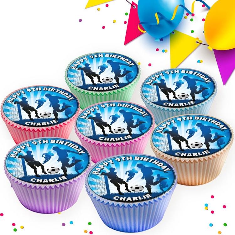 FOOTBALL BIRTHDAY PERSONALISED EDIBLE CUPCAKE TOPPERS CAKE DECORATIONS SV-715 FOOTBALL BIRTHDAY PERSONALISED EDIBLE CUPCAKE TOPPERS CAKE DECORATIONS SV-715