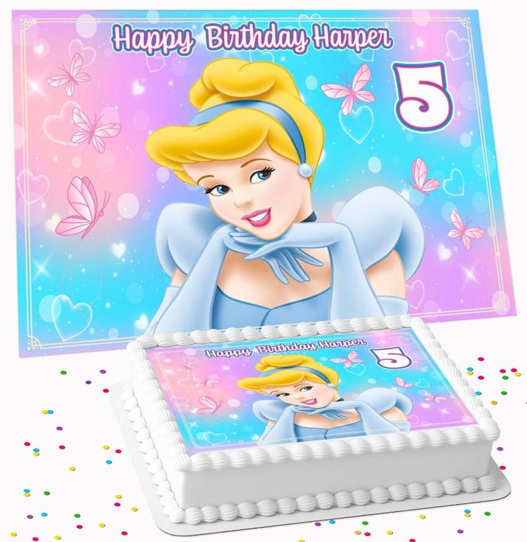 CINDERELLA BIRTHDAY PERSONALISED ICING EDIBLE COSTCO / A4 RECTANGLE / 7.5 INCH SQUARE CAKE TOPPER GC-203 CINDERELLA BIRTHDAY PERSONALISED ICING EDIBLE COSTCO / A4 RECTANGLE / 7.5 INCH SQUARE CAKE TOPPER GC-203