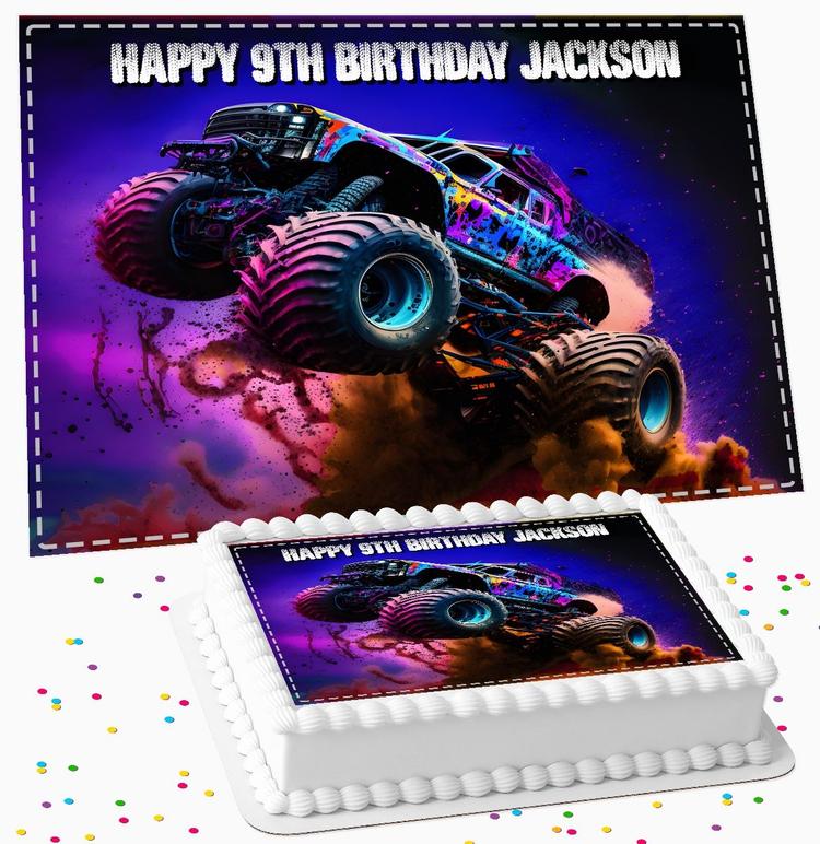 MONSTER TRUCKS PERSONALISED BIRTHDAY ICING EDIBLE COSTCO / A4 RECTANGLE / 7.5 INCH SQUARE CAKE TOPPER MT-05 MONSTER TRUCKS PERSONALISED BIRTHDAY ICING EDIBLE COSTCO / A4 RECTANGLE / 7.5 INCH SQUARE CAKE TOPPER MT-05
