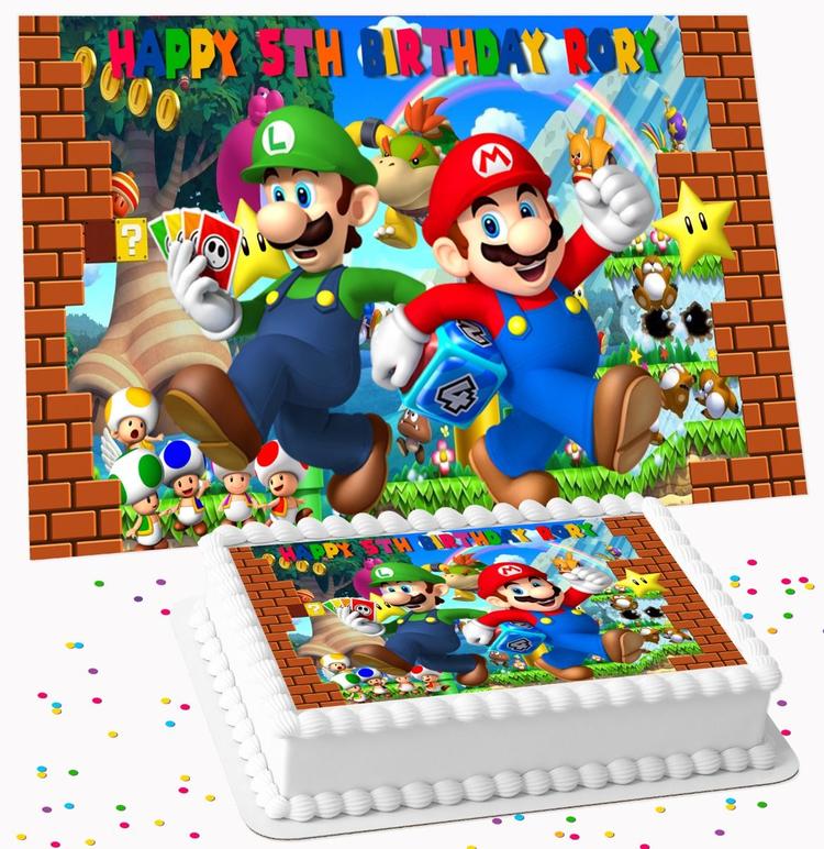 SUPER MARIO BIRTHDAY PERSONALISED ICING EDIBLE COSTCO / A4 RECTANGLE / 7.5 INCH SQUARE CAKE TOPPER GC-484 SUPER MARIO BIRTHDAY PERSONALISED ICING EDIBLE COSTCO / A4 RECTANGLE / 7.5 INCH SQUARE CAKE TOPPER GC-484