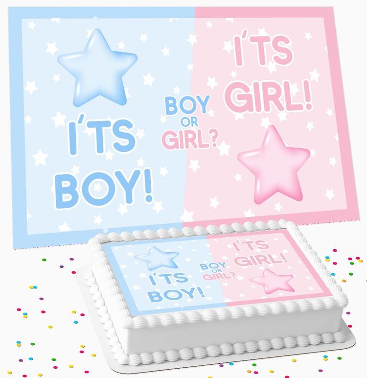 BABY REVEAL BABY SHOWER ICING EDIBLE COSTCO / A4 RECTANGLE / 7.5 INCH SQUARE CAKE TOPPER GC-75 BABY REVEAL BABY SHOWER ICING EDIBLE COSTCO / A4 RECTANGLE / 7.5 INCH SQUARE CAKE TOPPER GC-75