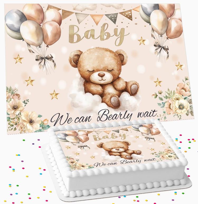 CAN BEARLY WAIT BABY SHOWER ICING EDIBLE COSTCO / A4 RECTANGLE / 7.5 INCH SQUARE CAKE TOPPER GC-74 CAN BEARLY WAIT BABY SHOWER ICING EDIBLE COSTCO / A4 RECTANGLE / 7.5 INCH SQUARE CAKE TOPPER GC-74