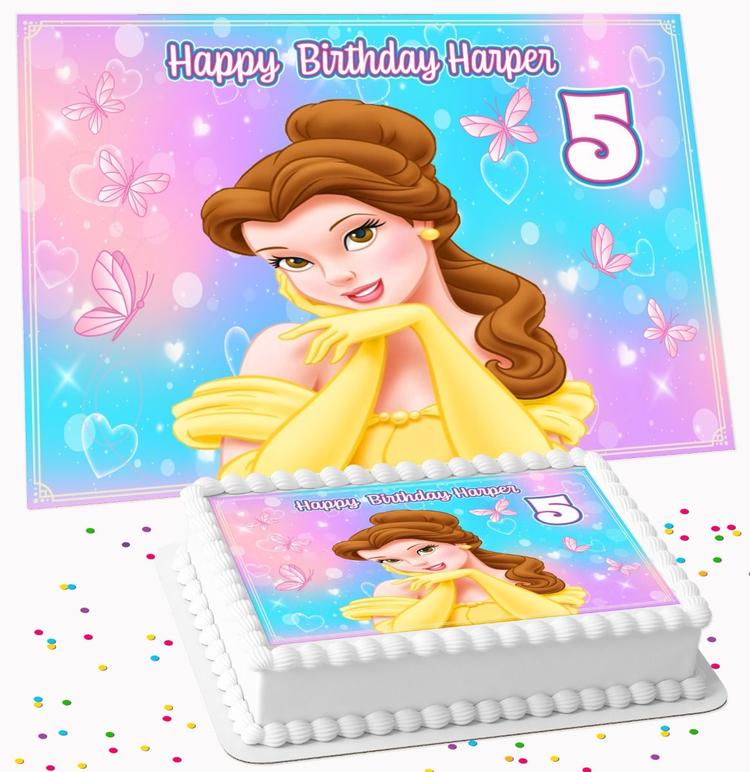 PRINCESS BELLE BIRTHDAY PERSONALISED ICING EDIBLE COSTCO / A4 RECTANGLE / 7.5 INCH SQUARE CAKE TOPPER GC-220 PRINCESS BELLE BIRTHDAY PERSONALISED ICING EDIBLE COSTCO / A4 RECTANGLE / 7.5 INCH SQUARE CAKE TOPPER GC-220