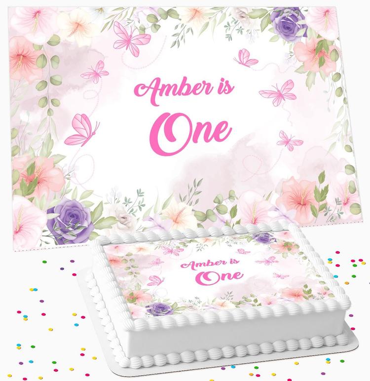 PINK FLOWERS PERSONALISED ICING EDIBLE COSTCO / A4 RECTANGLE / 7.5 INCH SQUARE CAKE TOPPER GC-91 PINK FLOWERS PERSONALISED ICING EDIBLE COSTCO / A4 RECTANGLE / 7.5 INCH SQUARE CAKE TOPPER GC-91