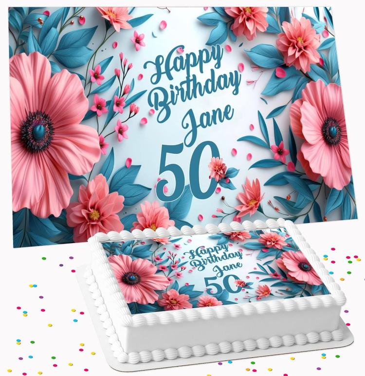 FLOWERS BIRTHDAY PERSONALISED ICING EDIBLE COSTCO / A4 RECTANGLE / 7.5 INCH SQUARE CAKE TOPPER GC-169 FLOWERS BIRTHDAY PERSONALISED ICING EDIBLE COSTCO / A4 RECTANGLE / 7.5 INCH SQUARE CAKE TOPPER GC-169