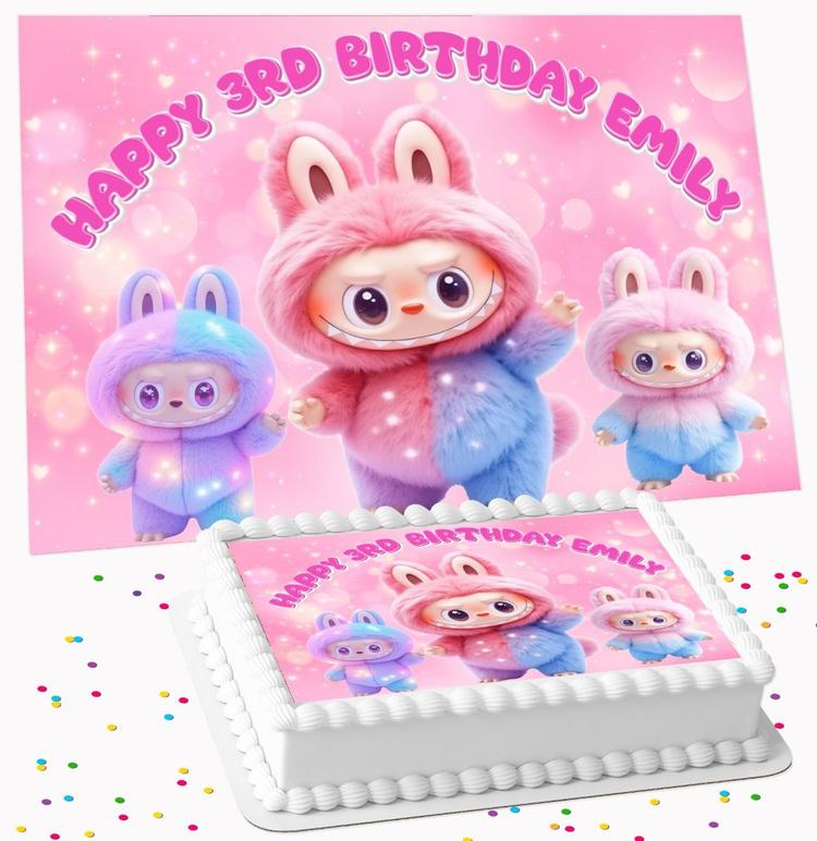 LABUBU BIRTHDAY PERSONALISED ICING EDIBLE COSTCO / A4 RECTANGLE / 7.5 INCH SQUARE CAKE TOPPER GC-491 LABUBU BIRTHDAY PERSONALISED ICING EDIBLE COSTCO / A4 RECTANGLE / 7.5 INCH SQUARE CAKE TOPPER GC-491
