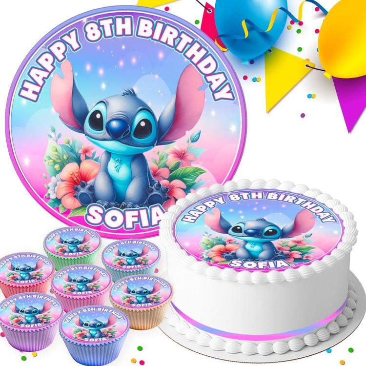 STITCH BIRTHDAY PARTY PERSONALISED EDIBLE CAKE TOPPER & CUPCAKE TOPPERS PK-0431 STITCH BIRTHDAY PARTY PERSONALISED EDIBLE CAKE TOPPER & CUPCAKE TOPPERS PK-0431