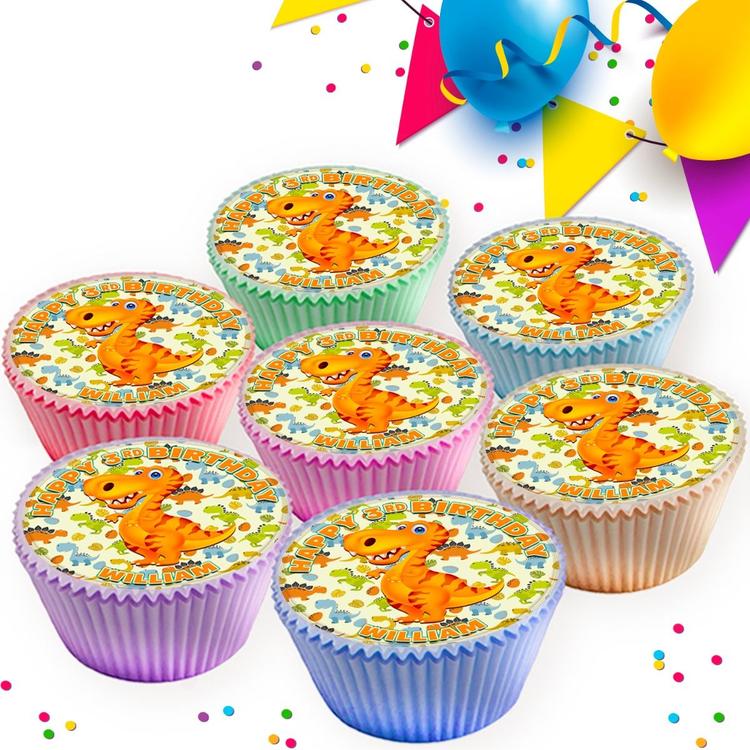 DINOSAUR BIRTHDAY PARTY PERSONALISED EDIBLE CUPCAKE TOPPER M-567 DINOSAUR BIRTHDAY PARTY PERSONALISED EDIBLE CUPCAKE TOPPER M-567