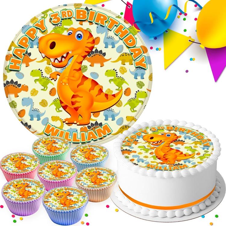 DINOSAUR BIRTHDAY PARTY PERSONALISED EDIBLE CAKE & CUPCAKE TOPPER M-567 DINOSAUR BIRTHDAY PARTY PERSONALISED EDIBLE CAKE & CUPCAKE TOPPER M-567