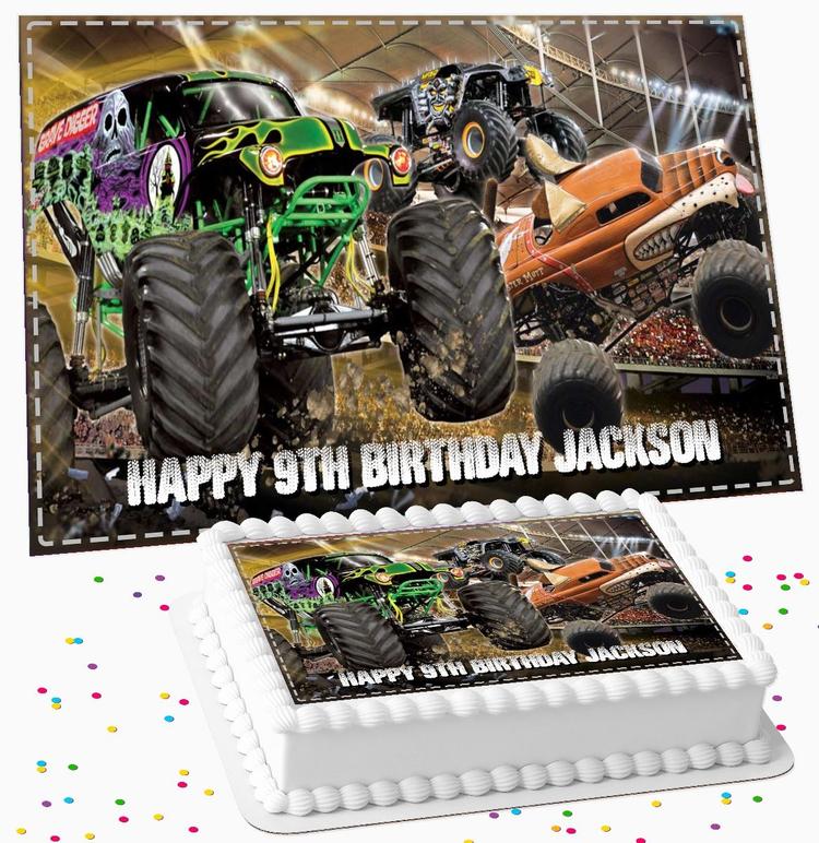 MONSTER TRUCK PERSONALISED BIRTHDAY ICING EDIBLE COSTCO / A4 RECTANGLE / 7.5 INCH SQUARE CAKE TOPPER MT-002 MONSTER TRUCK PERSONALISED BIRTHDAY ICING EDIBLE COSTCO / A4 RECTANGLE / 7.5 INCH SQUARE CAKE TOPPER MT-002