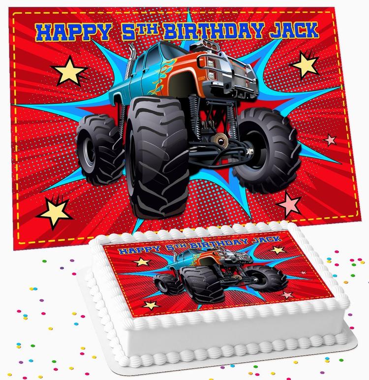 MONSTER TRUCKS PERSONALISED BIRTHDAY ICING EDIBLE COSTCO / A4 RECTANGLE / 7.5 INCH SQUARE CAKE TOPPER MT-04 MONSTER TRUCKS PERSONALISED BIRTHDAY ICING EDIBLE COSTCO / A4 RECTANGLE / 7.5 INCH SQUARE CAKE TOPPER MT-04