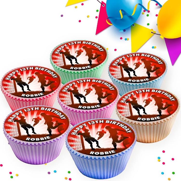FOOTBALL BIRTHDAY PERSONALISED EDIBLE CUPCAKE TOPPERS CAKE DECORATIONS SV-712 FOOTBALL BIRTHDAY PERSONALISED EDIBLE CUPCAKE TOPPERS CAKE DECORATIONS SV-712