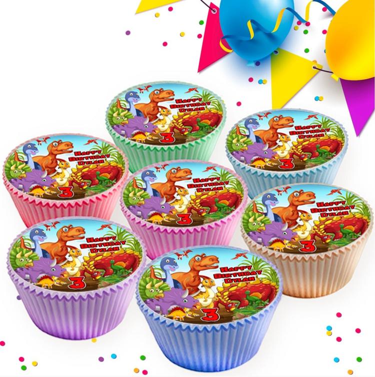 DINOSAUR T REX BIRTHDAY PARTY PERSONALISED EDIBLE CUPCAKE TOPPER B-065 DINOSAUR T REX BIRTHDAY PARTY PERSONALISED EDIBLE CUPCAKE TOPPER B-065