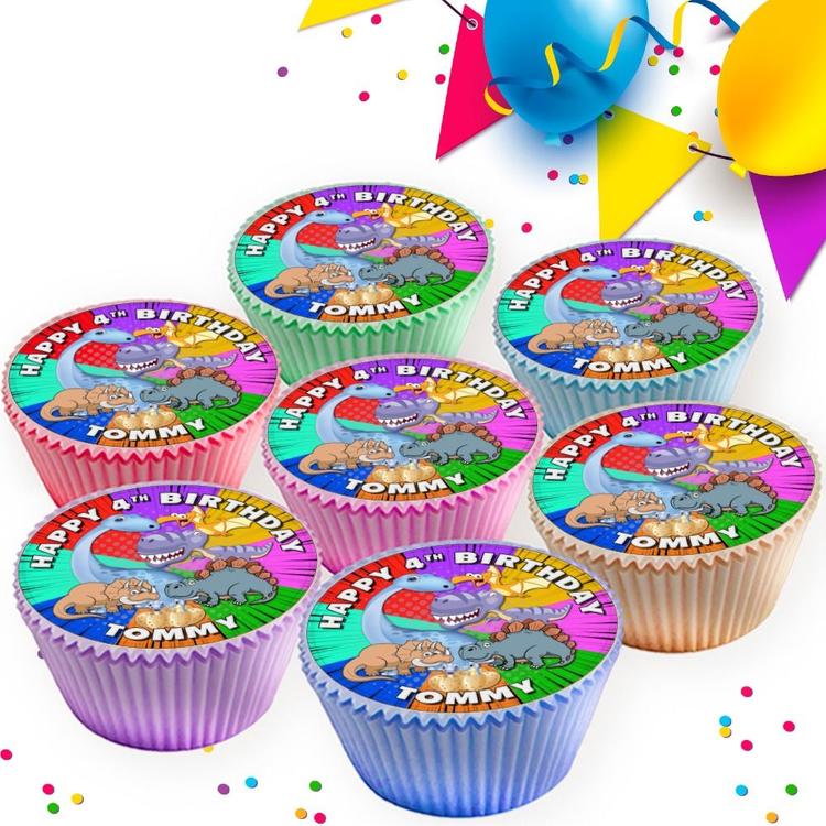DINOSAUR BIRTHDAY PARTY PERSONALISED EDIBLE CUPCAKE TOPPER SV-909 DINOSAUR BIRTHDAY PARTY PERSONALISED EDIBLE CUPCAKE TOPPER SV-909